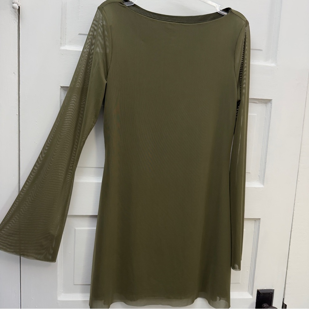 Sheer Mesh Overlay Tunic Dress Shein Women’s Size L Olive - Picture 3 of 9